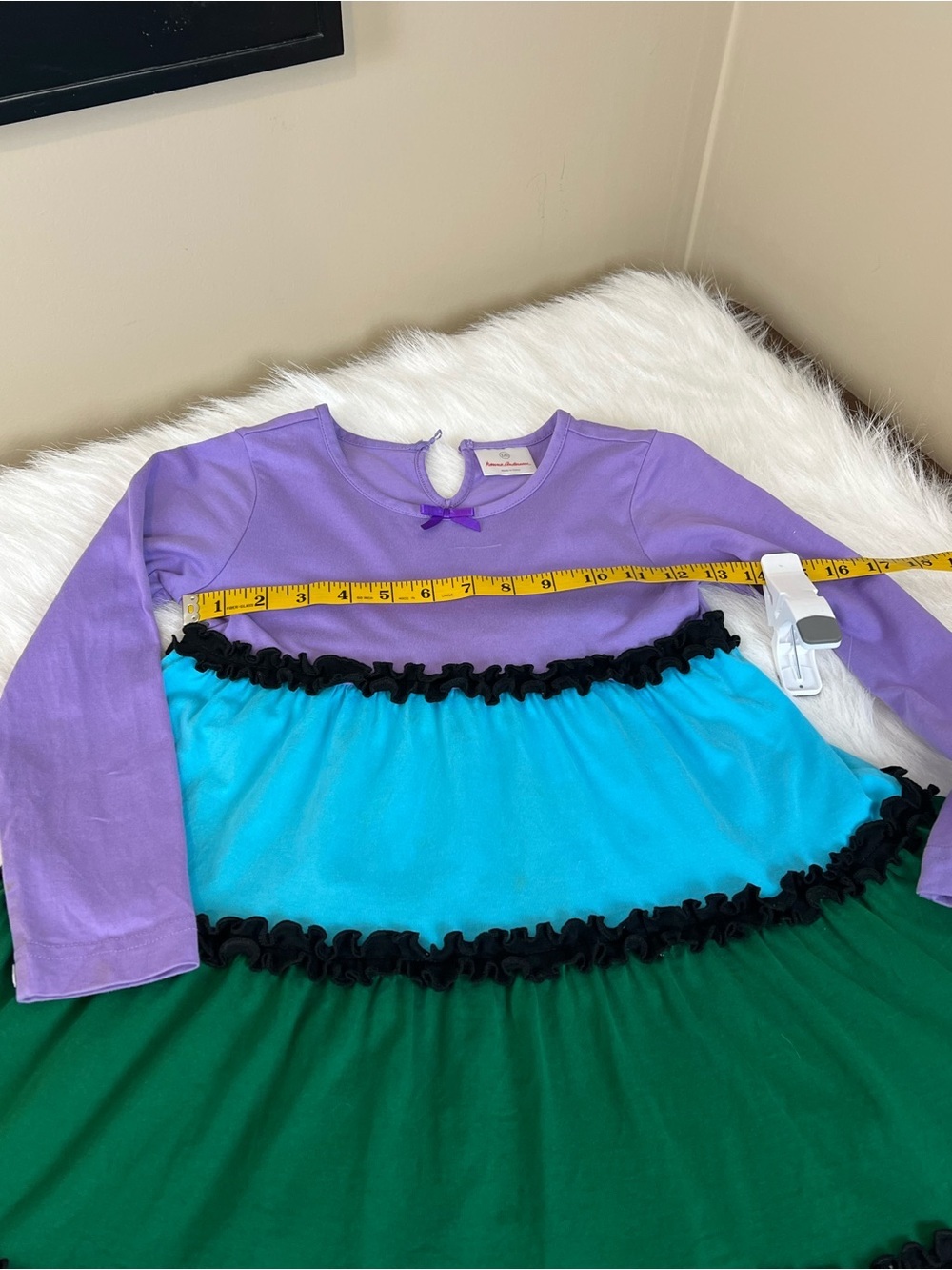 Hanna Andersson Girls Colorblock Ruffle Long Sleeve Dress - Purple, Teal, Green - Picture 8 of 12